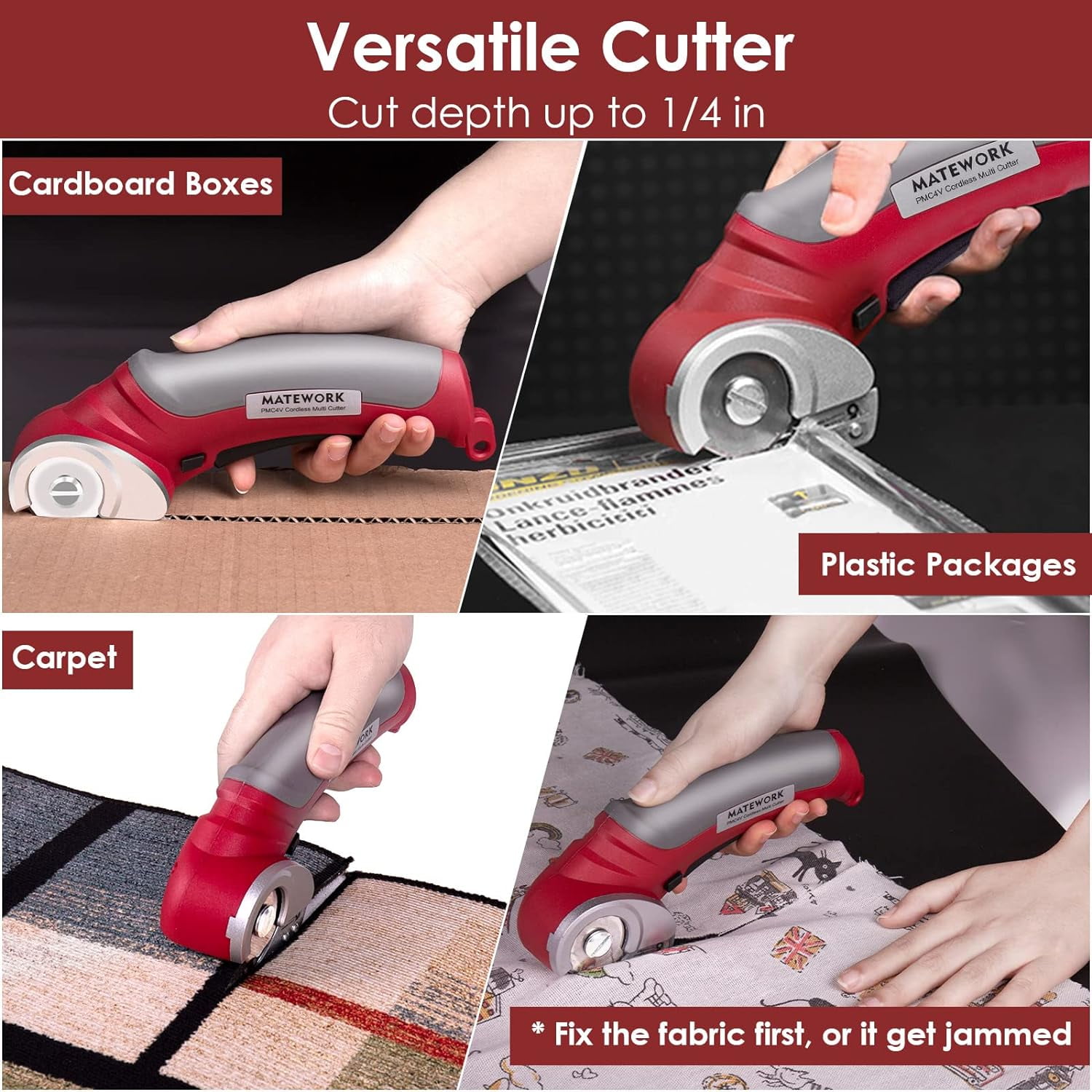 Cordless Electric Scissors, 4V Multi-Cutter with Suitcase, 2000 mAh Cardboard Cutter with Self-sharpening Blade, Power Rotary Scissors for Carpet Leather