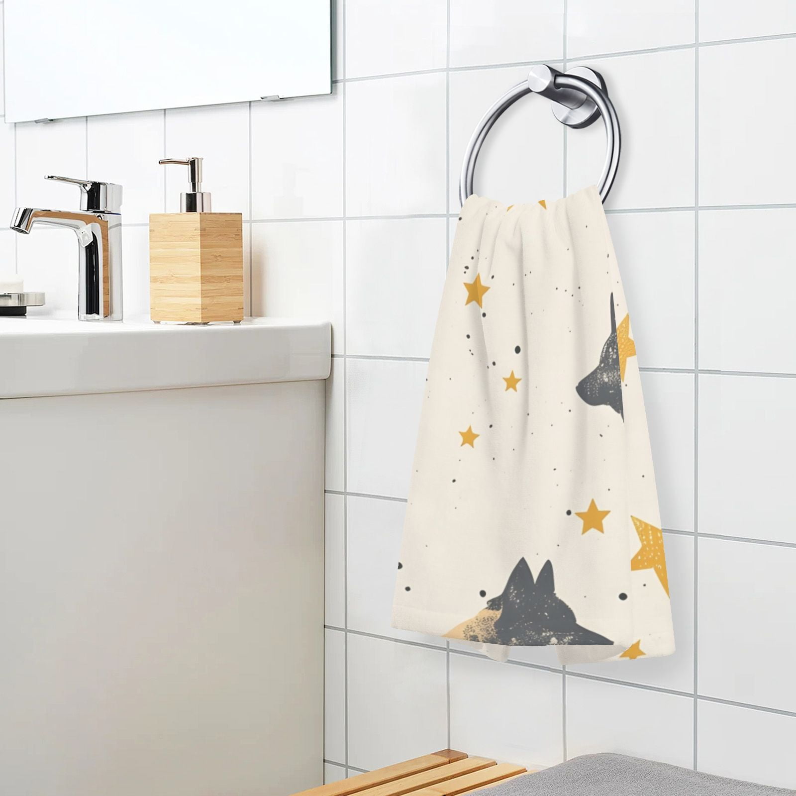 Wolf Stars Hand Towels Cotton Bath Towels Large Face Towels Absorbent for Bathroom 2 Packs