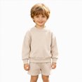 thumbnail image 6 of Kids Boys Girls 2 Piece Fleece Outfit Set 12 18 24 Months 2T 3T 4T 5T 6T Solid Color Long Sleeve Crewneck Sweatshirt & Elastic Waist Shorts Warm Lined Casual Tracksuit Khaki Size 7-8 Years, 6 of 8