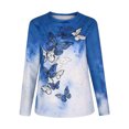 thumbnail image 4 of Moda mujer imprimir manga larga cómoda transpirable o-cuello camisa Tops Fridja ghj987+848, 4 of 8