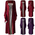 thumbnail image 4 of Vestido de fiesta de la Edad Media con mangas acampanadas y cuello redondo de terciopelo dorado para mujer Fridja nbo2789, 4 of 4