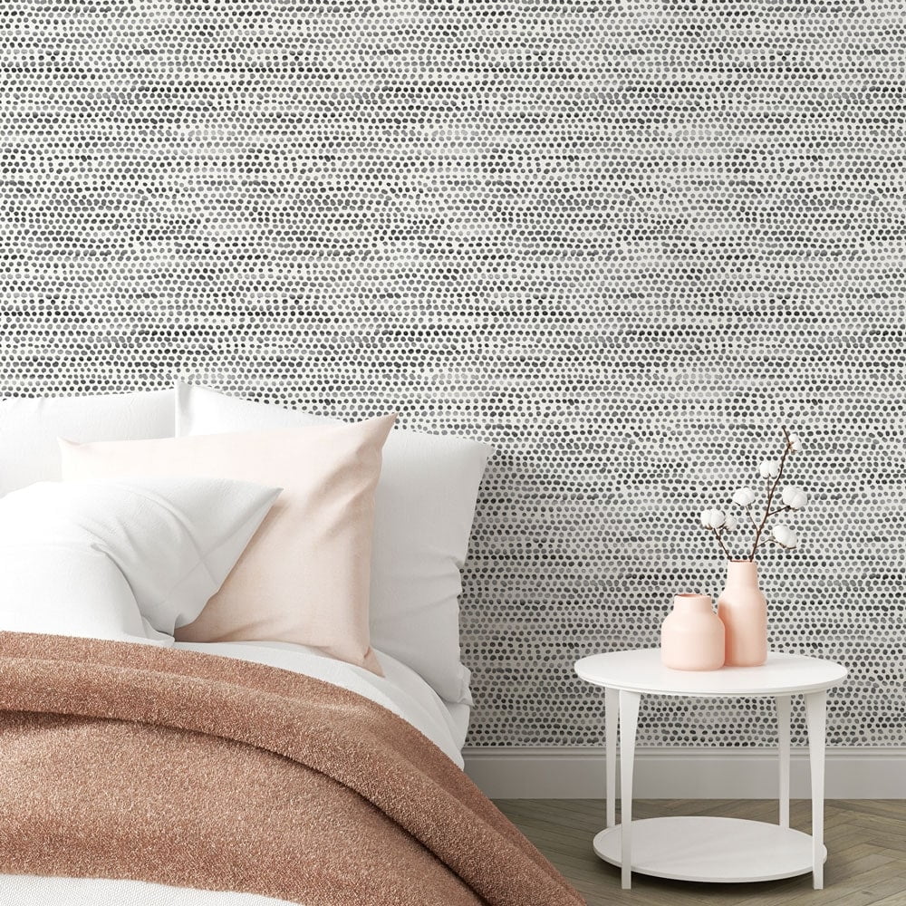 Tempaper Moire Dots Black & White Peel and Stick Wallpaper, 20.5" x 16.5'