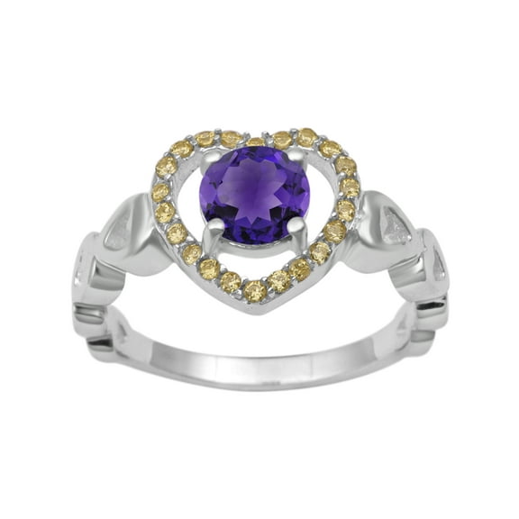 925 Sterling Silver 6mm Purple Amethyst Women Valentines Day Gifts Promise Ring in Open Heart