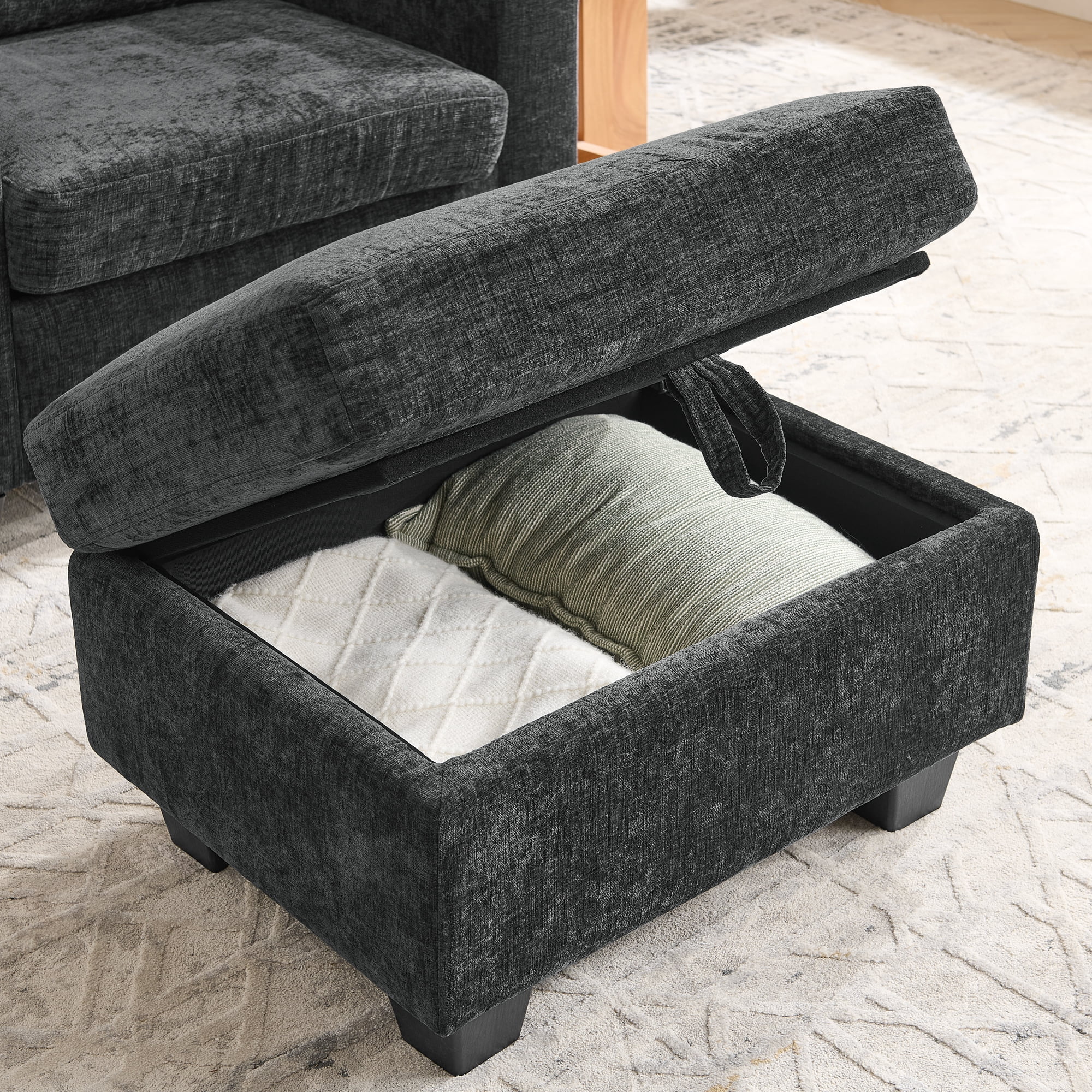 Recliner Chair with Adjustable Backrest, Cup Holders, USB Charging Port, Phone Stand, Arm Storage and Storage Ottoman