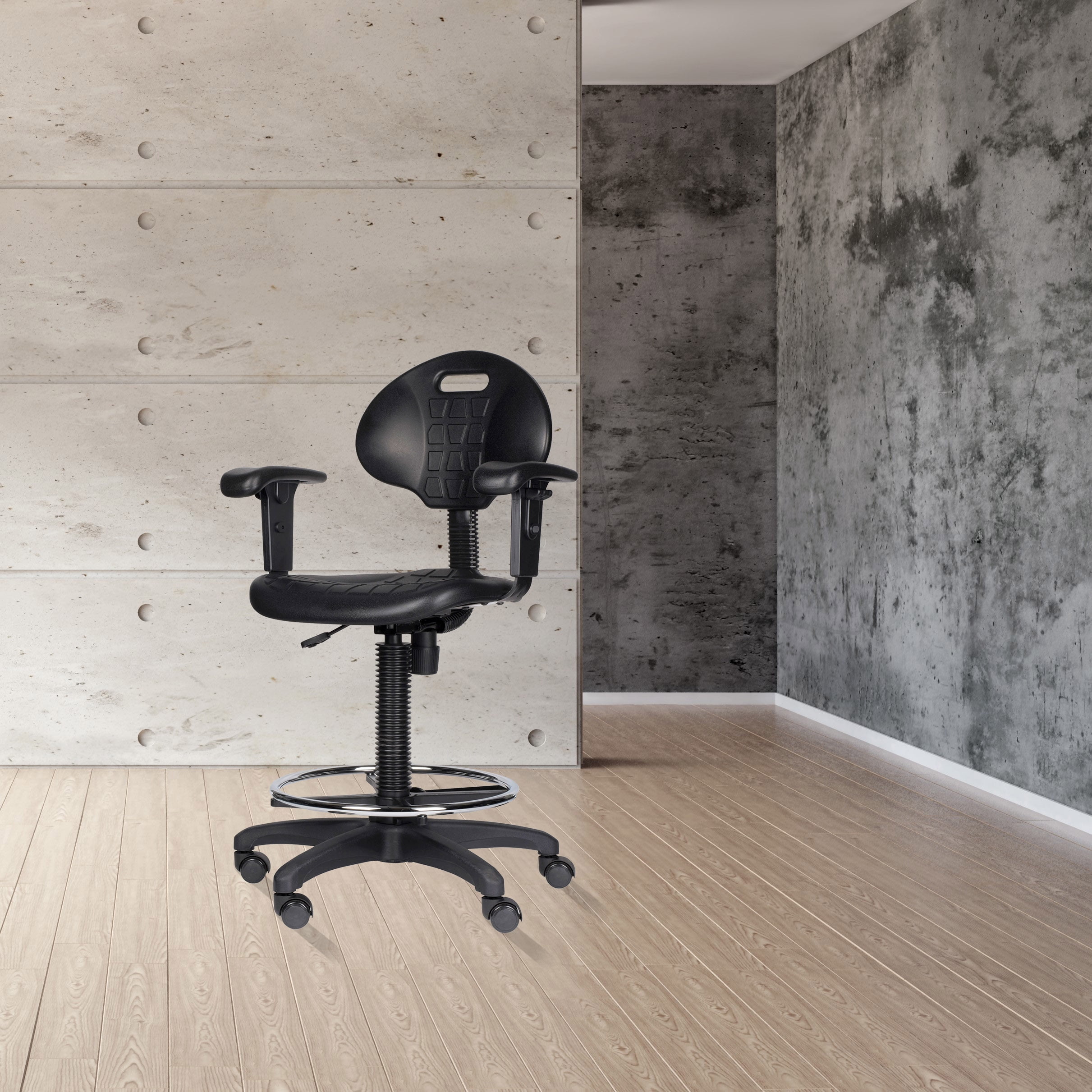 Hampden Furnishings Romulus Collection 22-32" Rolling Task Chair with Armrest, Black