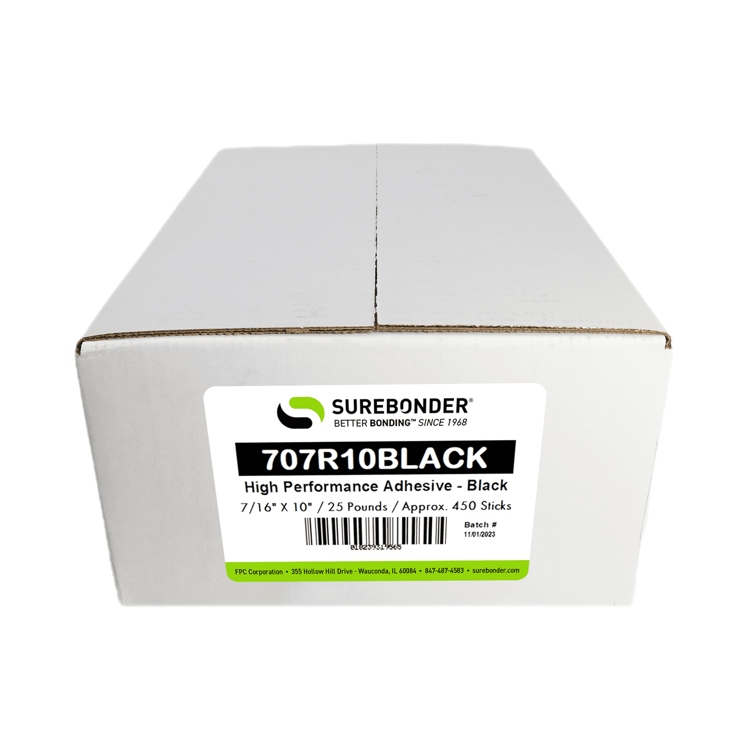 707R10Black High Performance Hot Melt Glue Sticks - 7/16" x 10" | 25 lb Box