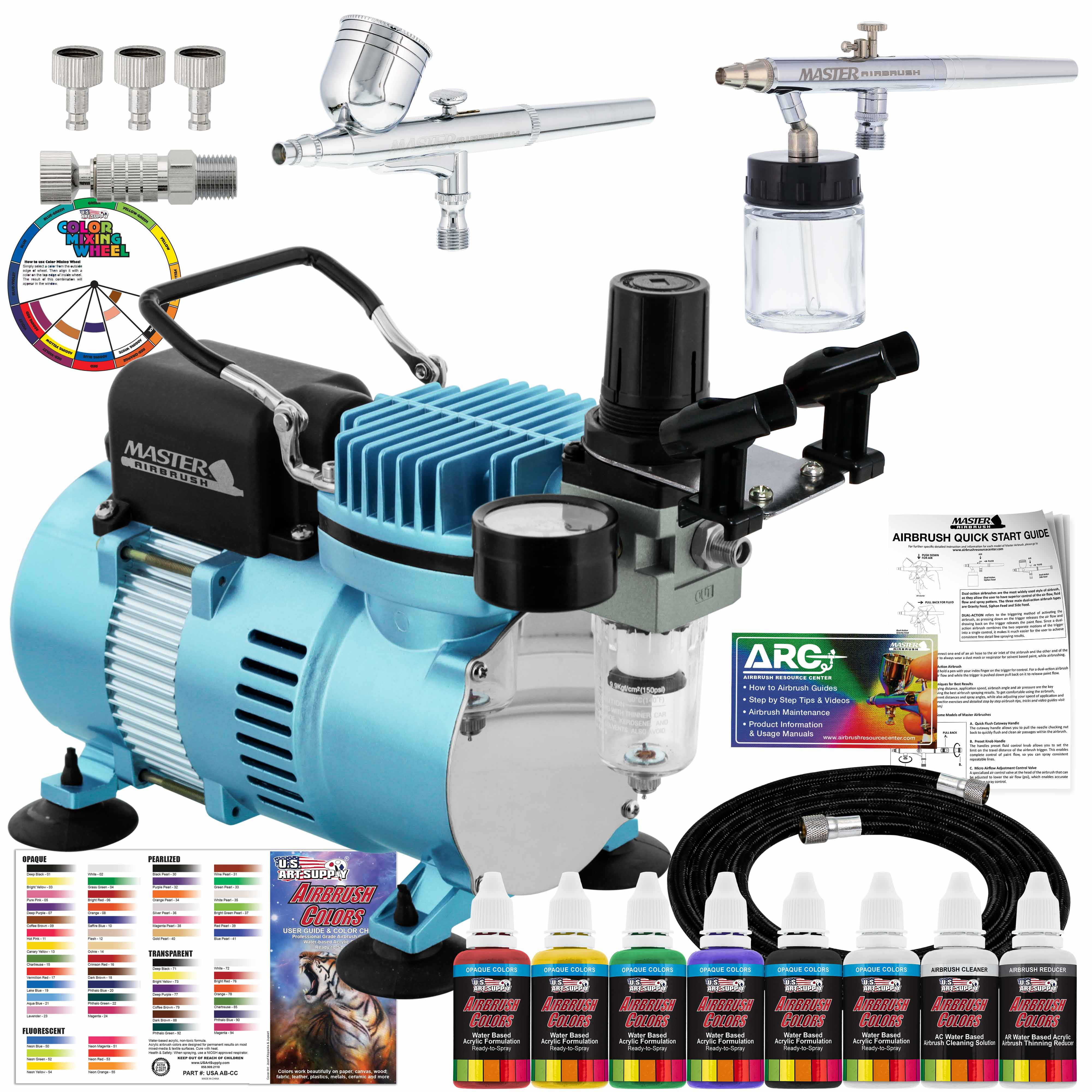 Master Airbrush Dual Fan Air Compressor Kit with 2 Professional