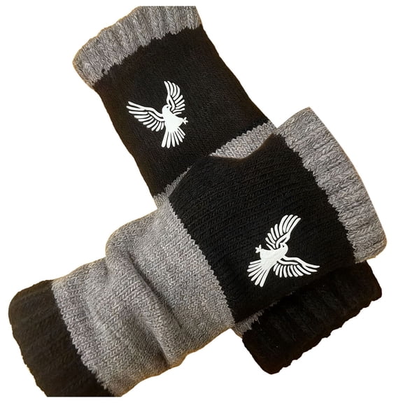 Gelikeya Winter Fingerless Gloves for Women Thermal Fashion Color Block Embroidery Arm Warmers for Cold Weather, Black & One Size