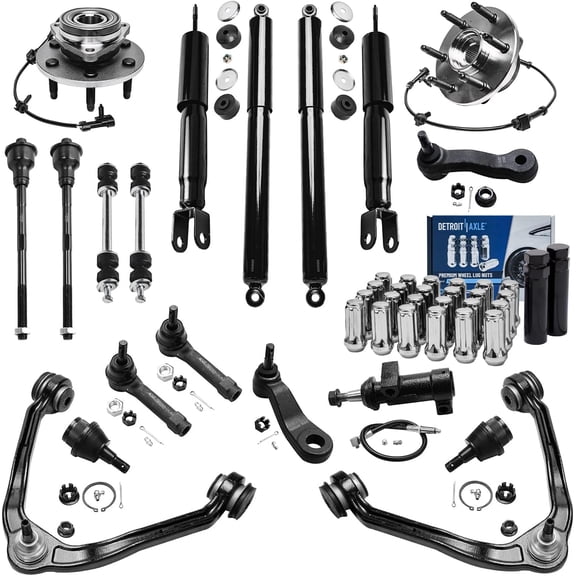 Detroit Axle - 4WD Front Suspension Kit for GMC Sierra Yukon XL Chevy Silverado Suburban 1500 Tahoe, Control Arms Ball Joints Wheel Hubs Tie Rods Sway Bars Rear Shock Absorbers Replacement