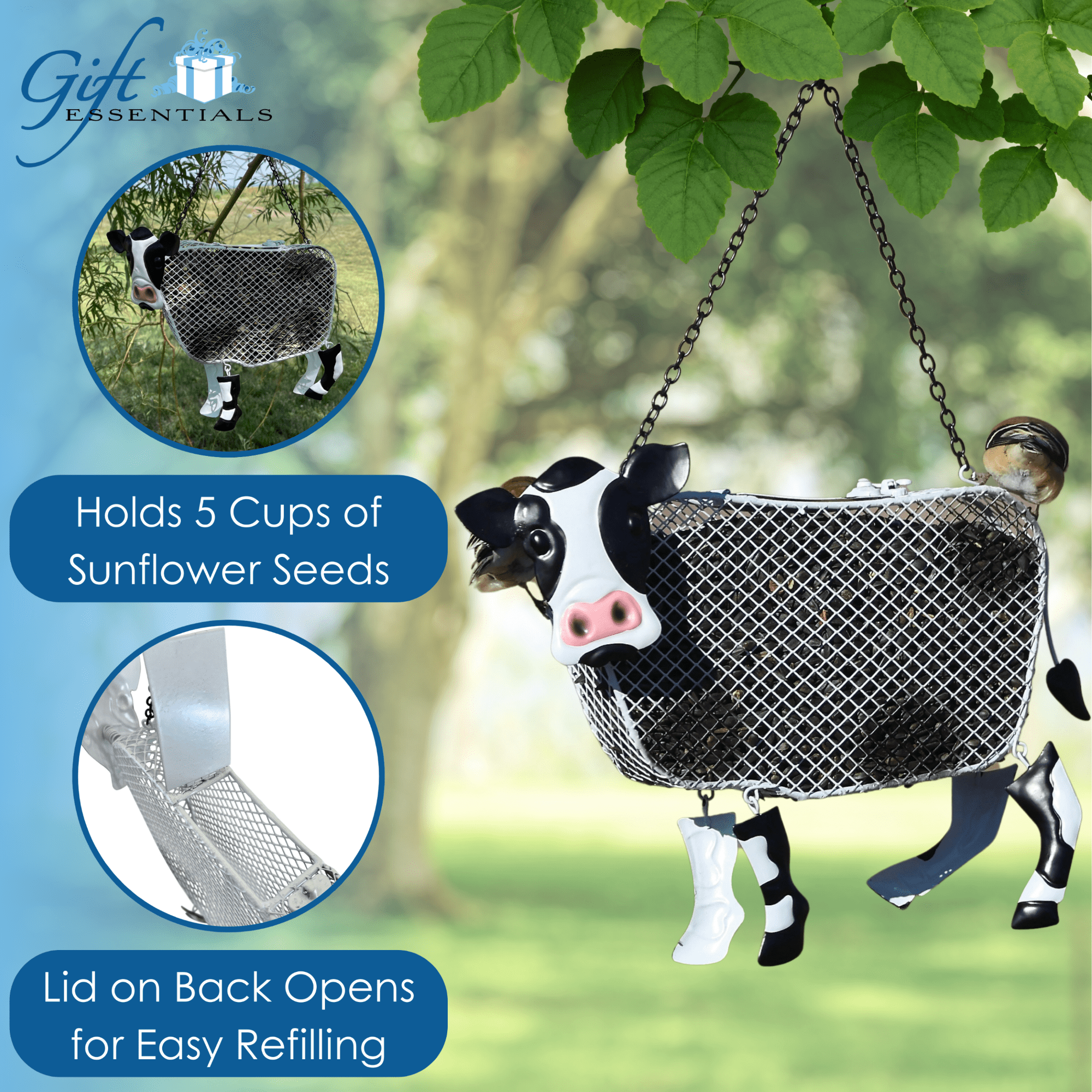 Gift Essentials Metal Mesh Bird Feeder, Sunflower Seed Feeder, Cow