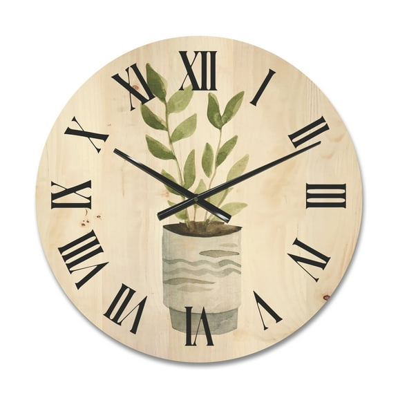 Designart 'Indoor Green Home House Plants in Pots II' Traditional Wood Wall Clock