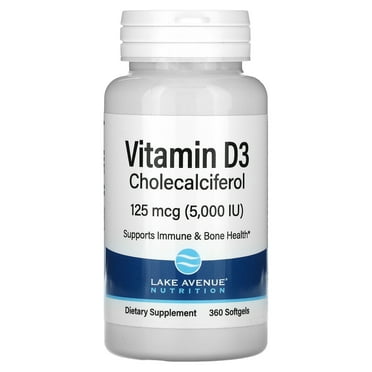 Lake Avenue Nutrition Vitamin D3, 125 mcg (5,000 IU), 360 Softgels