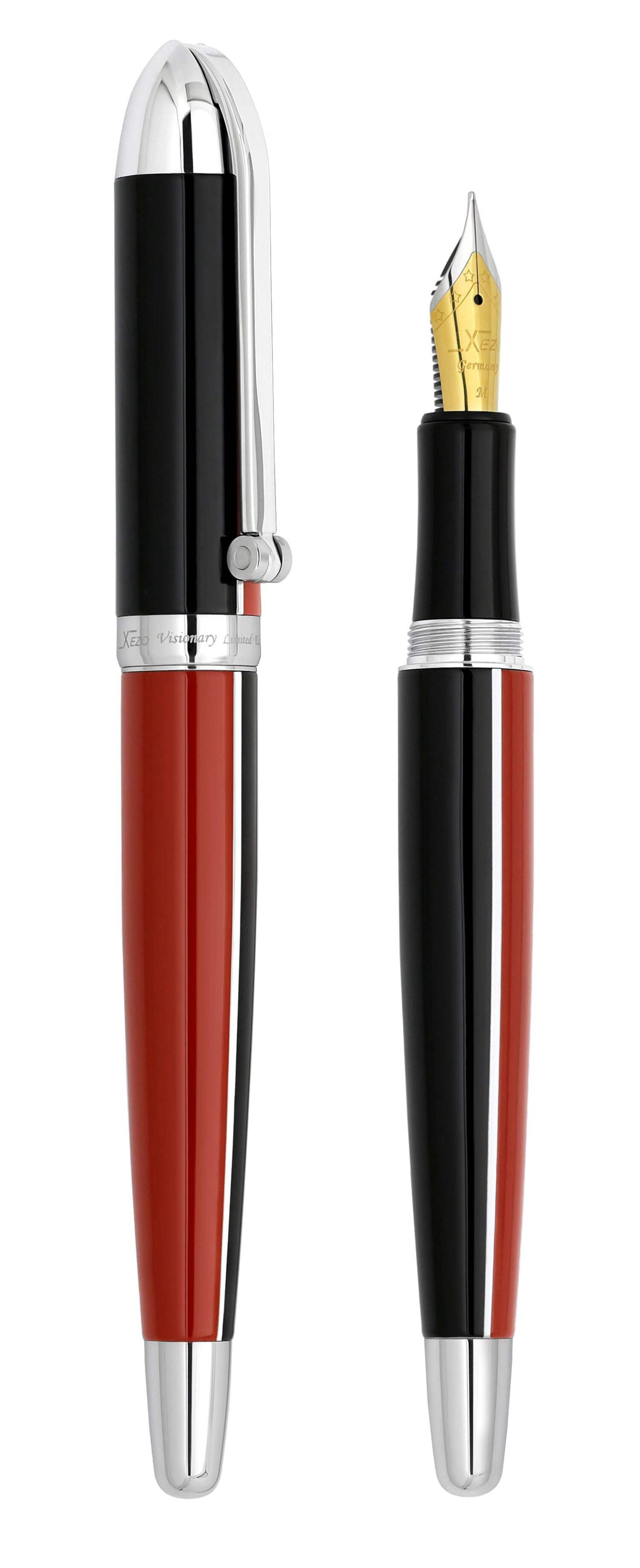 Xezo Xezo Visionary® Brass  Aluminum Enameled Fountain Pen (Medium Nib) - Red / Black