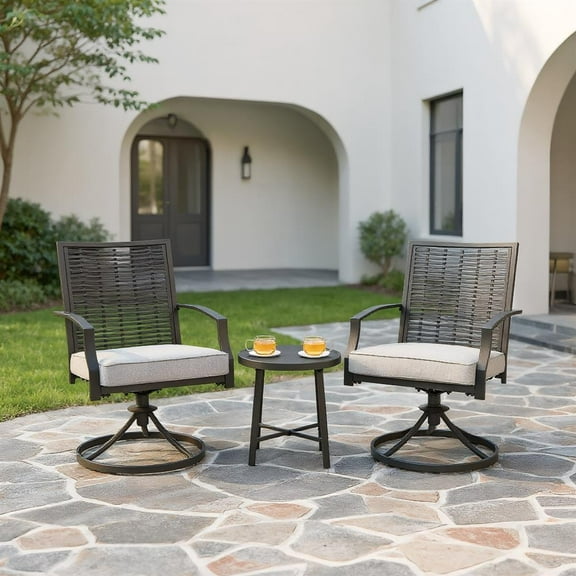Topcobe 3 Piece Patio Swivel Chair Set, Patio Sectional Furniture Set with Soft Seat Cushions for Backyard