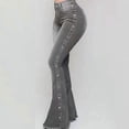 thumbnail image 3 of Plus Size Casual Jeans, Women's Plus Solid Button Fly High Rise High Stretch Button Decor Bootcut Jeans, 3 of 4
