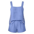 thumbnail image 3 of Sokhug Two Piece Outfit Sets for Women Linen Cotton Square Neck Sleeveless Tank Top with Side Buttons and Elastic Waist Casual Shorts, 3 of 7
