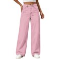 thumbnail image 5 of fnnxnal Girls' Baggy Wide-Leg High-Waisted Jeans - Pink Y2K Vintage Loose Relaxed Fit Casual Pants,Size 11-12 T, 5 of 9