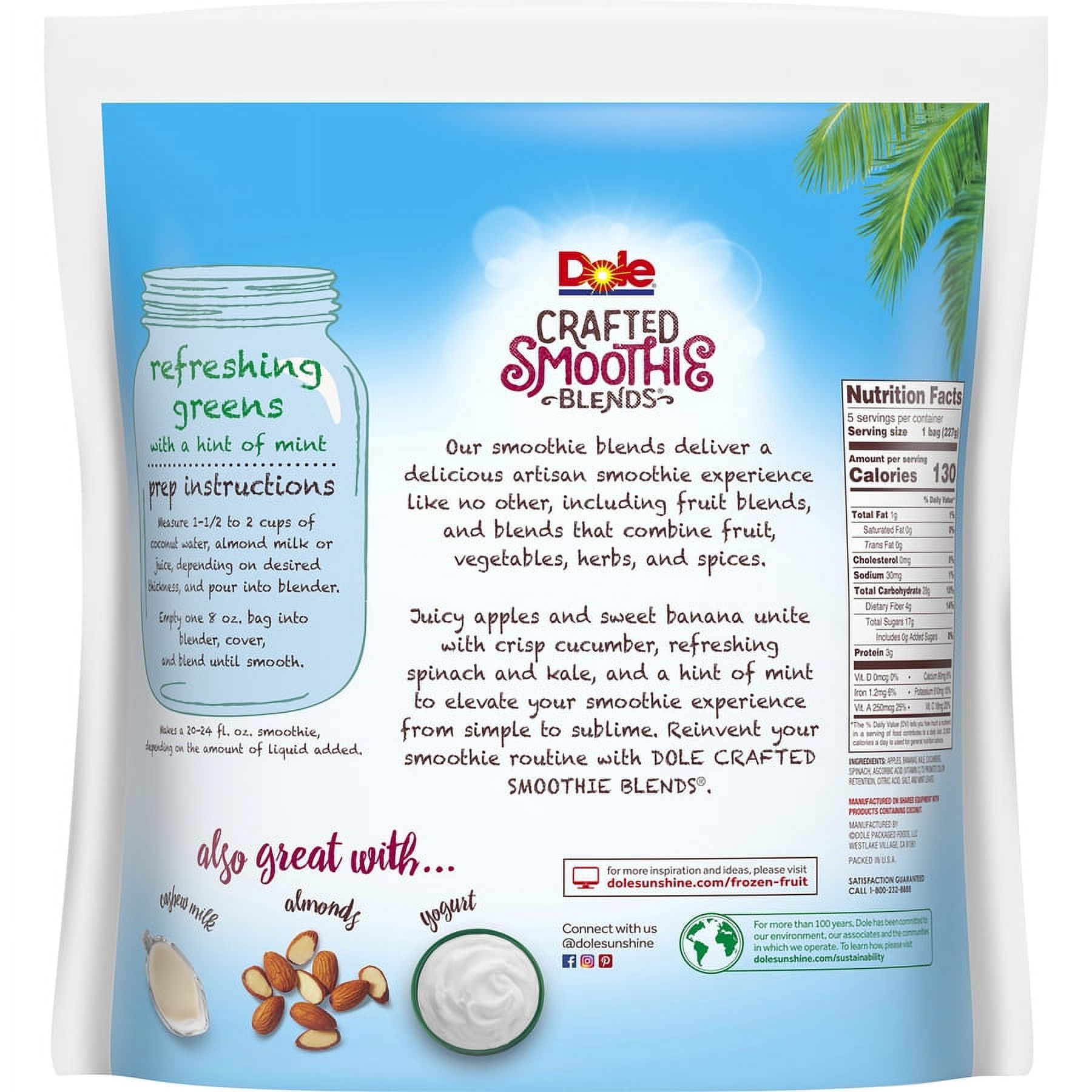 Dole® Fruit & Veggie Blends Mango Carrot Smoothie Mix 16 oz. Pouch, Smoothies, Novelties