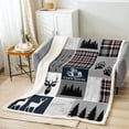 thumbnail image 2 of Rustic Farmhouse Fleece Blanket Queen Size, Retro Woodland Deer Throw Blanket Country Patchwork Sherpa Blanket Hunting Animal Plaid Adventure Fuzzy Blanket For Bed Couch, Grey Black, 2 of 4