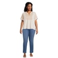 thumbnail image 2 of Terra & Sky Women's Plus Size Pleated Split Neck Top with Short Sleeves, 2 of 5