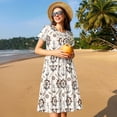 thumbnail image 4 of Xecao Ancre avec Corde pour Femmes Été Robe Midi à Manches Courtes avec Poches Robe Décontractée T-Shirt Fluide Robe de Plage, 4 of 6