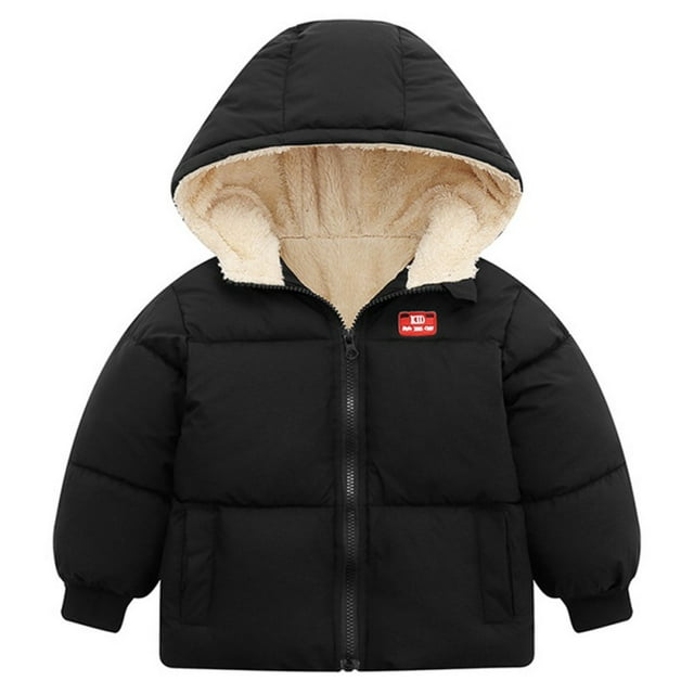 Boys Girls Hooded Down Jacket Winter Warm Fleece Coat Windproof Zipper Puffer Outerwear 18M-6T