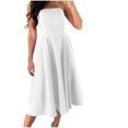 thumbnail image 2 of Staron Robe Blanche Sans Bretelles pour Femmes Fluide Évasée Sans Manches Épaules Dénudées Ample Robe d'Été Dos Nu Décontractée Plage Vacances Robe Midi, 2 of 7
