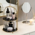 thumbnail image 4 of Estantes de hierro de dos niveles (paquete de 2) | Organizador de baño y escritorio para cosméticos y cuidado de la piel | Diseño de jaula con estantes con estampado de piedra | Negro o blanco, 4 of 6