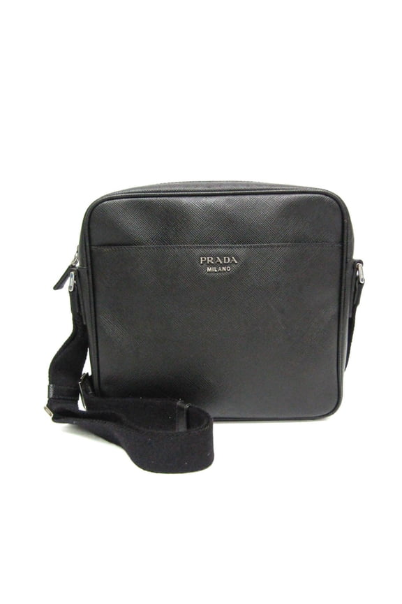 Pre-Owned Prada Saffiano Men's Leather Shoulder Bag Black