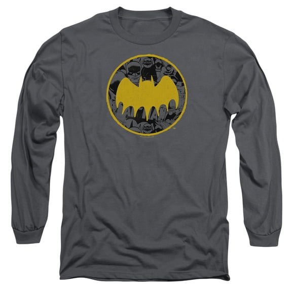 Batman Vintage Symbol Collage Long Sleeve Adult 18/1 T-Shirt-Charcoal