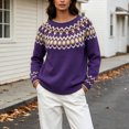 thumbnail image 3 of QSAWXQZ Women's Crewneck Sweater Long Sleeve Color Block Fair Isle Jacquard Pullover Casual Knit Top 4XL, 3 of 6