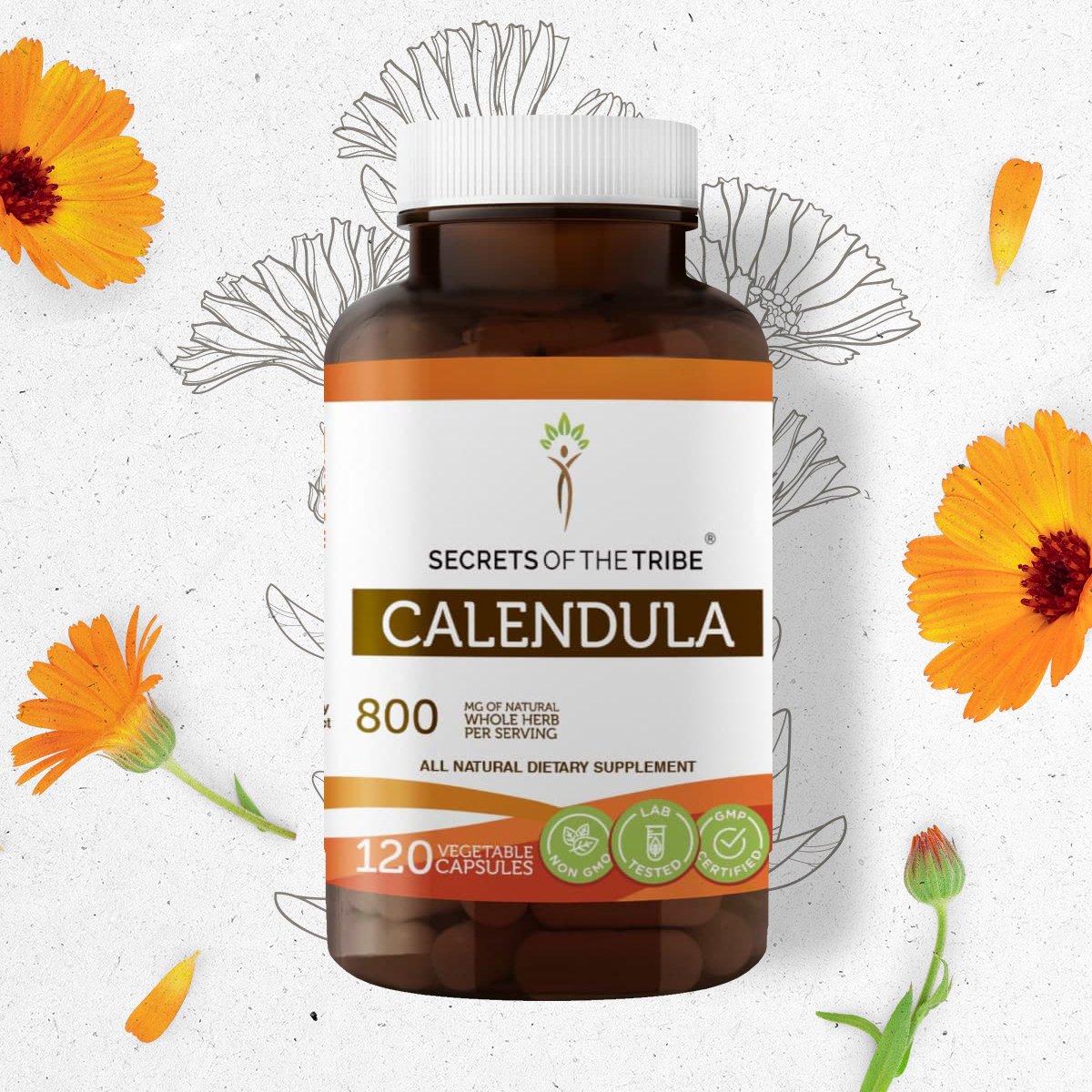 Secrets of the Tribe Calendula 120 Capsules, 400 mg, Organic Calendula