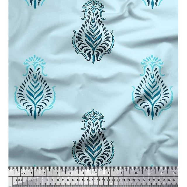 Soimoi Poly Georgette Fabric Leaves Block Printed Craft Fabric by The Yard 52 Inch Wide