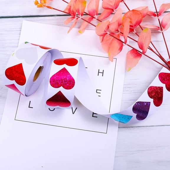 1 Roll 500 Pieces Love Heart Decorations Glitter Wall Sticker,Happy Valentines Day Stickers for Envelopes,Valentine's Wedding Sticker Label for Box Seal Party Wall Sticker,Valentines Day Decorations
