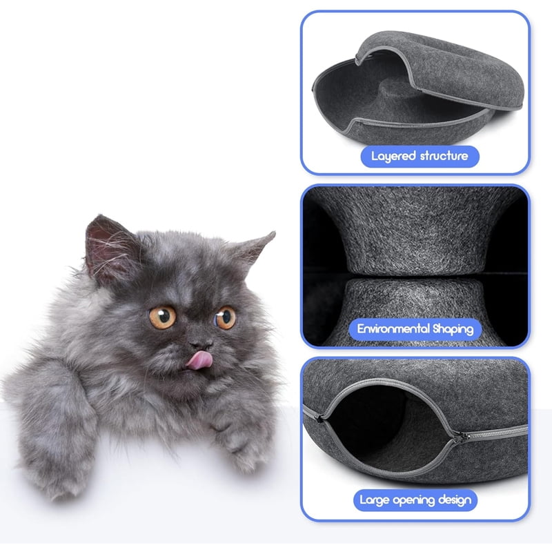 Donut Cat Bed Pet Cat Interactive Game Toy Cat Bed Dual-use Tunnel Bed with Felt Toy Gift for Small Kitten Rabbit