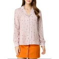thumbnail image 2 of MODA NOVA Junior's Heart Polka Dots Button Notched Lapel V Neck Shirt  Pink S, 2 of 6