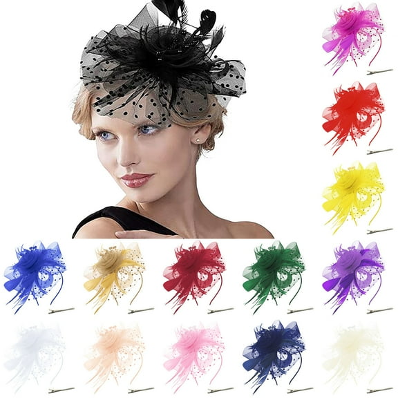 Elegant Feather Hair Clip Headband with Mesh Flower for Special Occasions