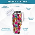 thumbnail image 2 of Yayeee 40oz Stainless Steel Tumbler with Straw and Handle Double-Wall Insulated Travel Water Bottle, Abstract Geometric Pattern, 2 of 8