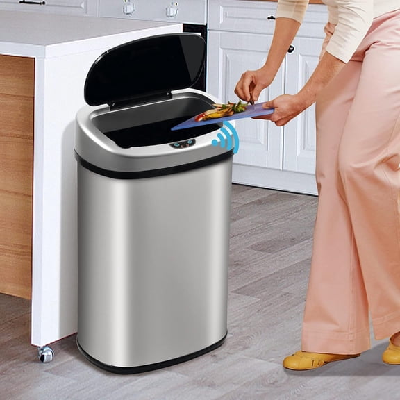 Nextay 13 Gallon Motion Sensor Trash Can, Stainless Steel Automatic Kitchen Bin with Quiet Close Lid, Touchless Odor-Sealing Waste Basket for Kitchen, Office, Bathroom, Silver