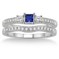 thumbnail image 2 of 1.5 Carat Sapphire and Diamond Three Stone Bridal Set on 10k White Gold, 2 of 3