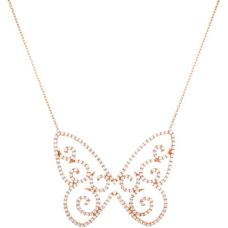 Lesa Michele Cubic Zirconia Sterling Silver Open Filigree Butterfly Cable Chain Necklace