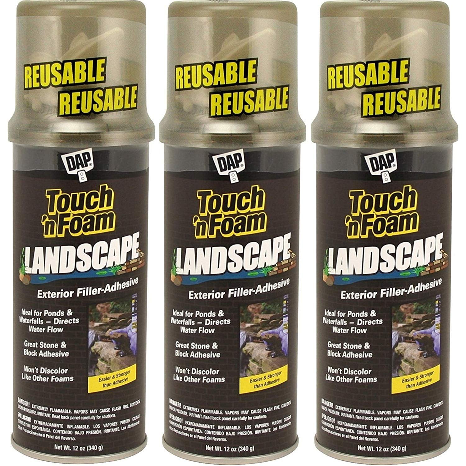 Touch n Foam Landscape Filler Adhesive, 12 oz, Can, Black, Light