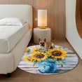 thumbnail image 2 of Country Sunflower Round Area&nbsp;Rug 5ft Watercolor Yellow Flowers Wood Grain Non-Slip&nbsp;Washable Circle Rugs Soft Felt Indoor Floor Mat for Bedroom Kitchen Living Room Bathroom, 2 of 9