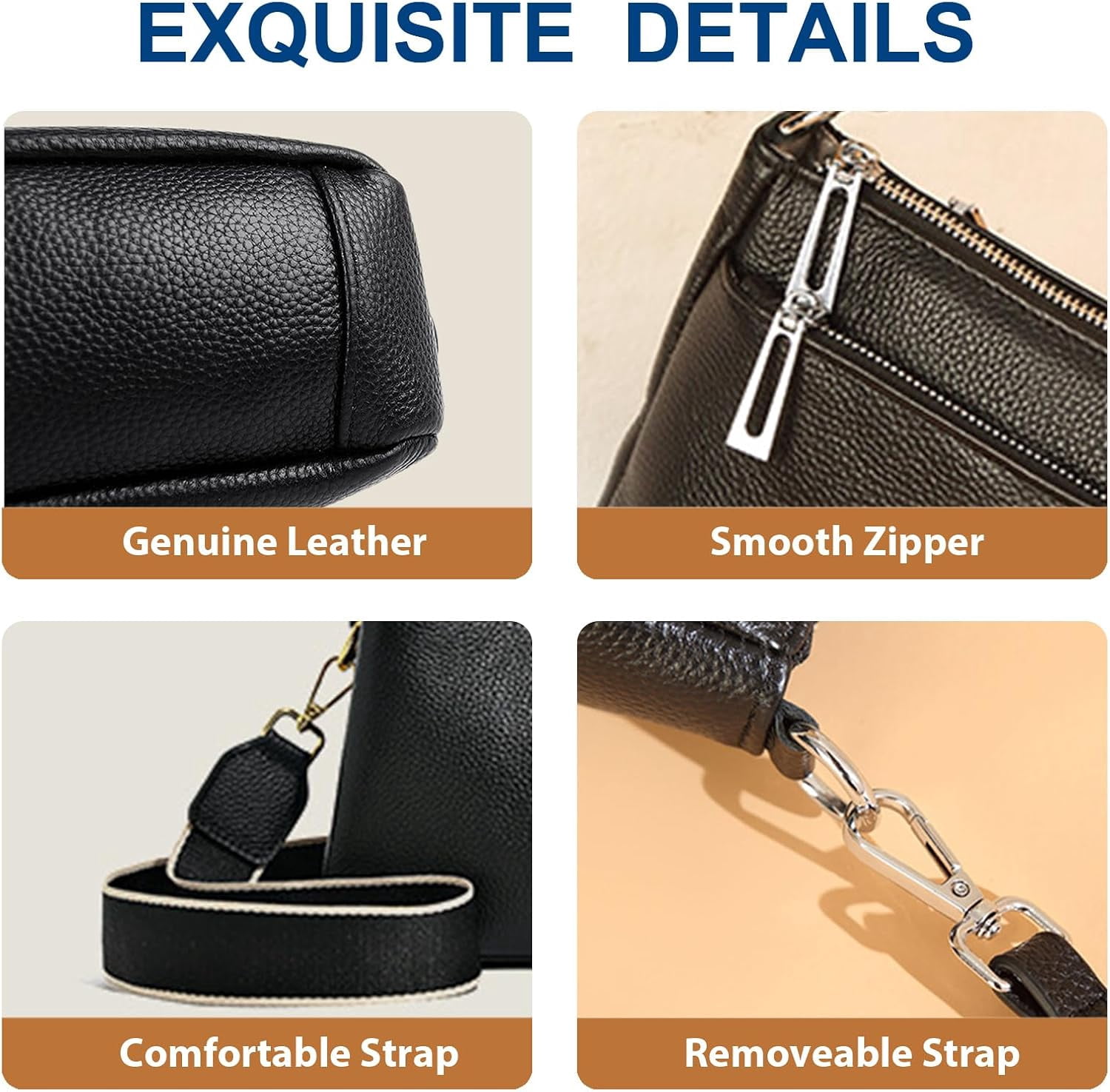 Genuine Leather Hobo Bag for Women Crossbody Shoulder Purses with Dual Straps