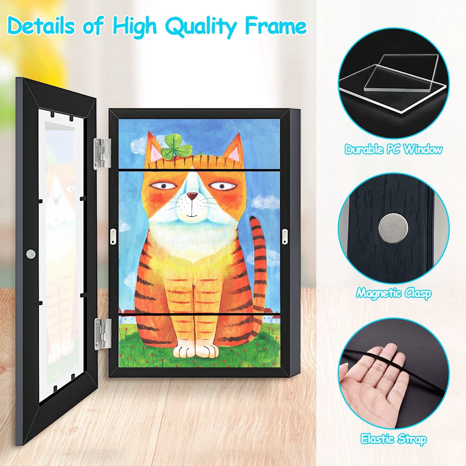 2 Packs Kids Art Frame Front Opening Wooden Frame Artwork Display Storage Frame A4 Picture Frame Wall Display for Photo Art Projects Picture Children Drawing 12.99x9.52in