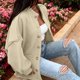 thumbnail image 4 of AUNVITO Women's Solid Color Lantern Sleeve Stand Collar Casual Button Front Jacket with Pockets Relaxed and Trendy Style, 4 of 9