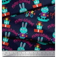 thumbnail image 2 of Soimoi Blue Cotton Jersey Fabric Text & Bunny Kids Print Fabric by the Yard 58 Inch Wide, 2 of 3
