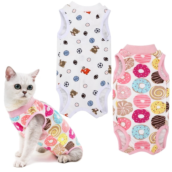 shuaien 2 Pack Breathable Cat Recovery Suit for Spay Surgical, Alternative Bodysuit for Female Kittens Abdominal Wounds or Skin Diseases - S