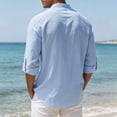 thumbnail image 4 of Men's Linen Blend Henley Shirt Long Sleeve Casual Button Down Shirts Lightweight Breathable Summer Beach Tops, 4 of 5