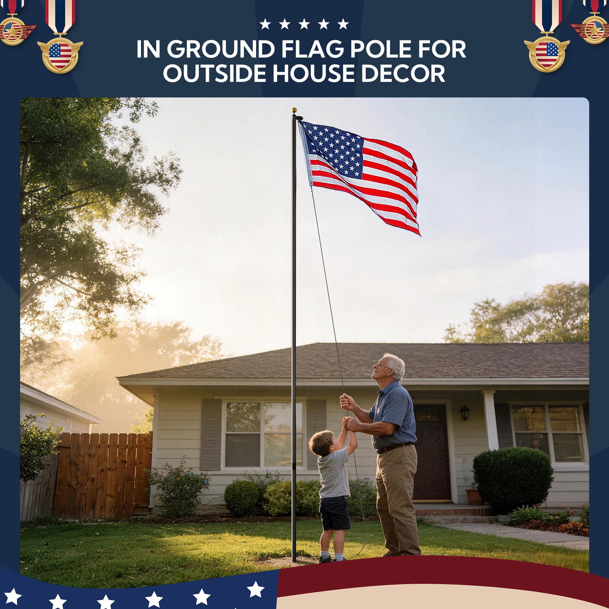 Yescom Bravery 25ft 13 Gauge Sectional Flag Pole Kit Aluminum for Outside House Inground Yard Garden Residential